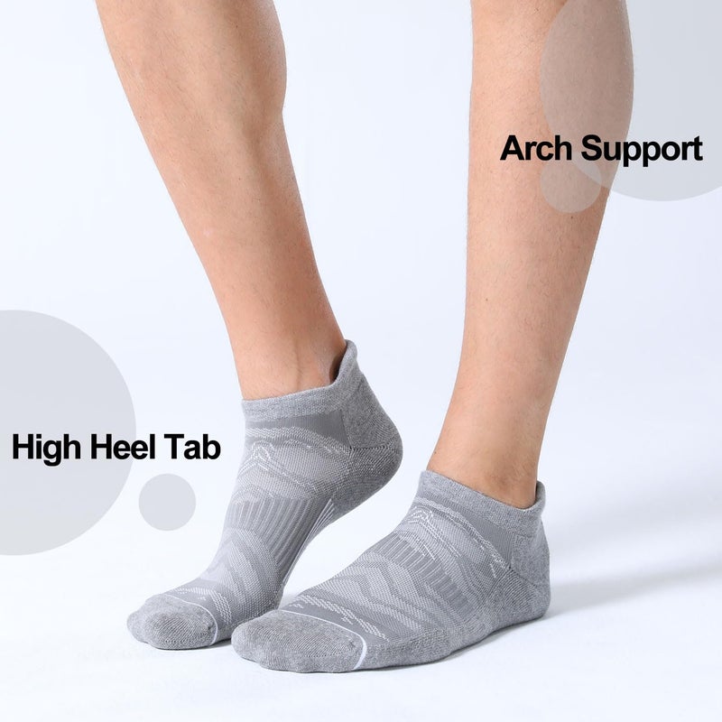FITRELL 6 Pack Men's Ankle Running Socks Low Cut Cushioned Athletic Sports Tab Gift for Men, Shoe Size 12-15, Light Gray+White - Image 5